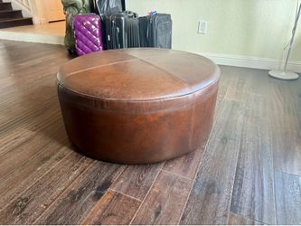 Restoration Hardware round leather ottoman