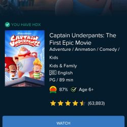 $4 DIGITAL HD MOVIE. CAPTAIN UNDERPANTS THE FIRST EPIC MOVIE. $4 OR TRADE FOR A MOVIE TITLE I DO NOT ALREADY OWN. 