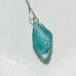 Italian Sea Glass On VINTAGE Italian Silver Necklace 
