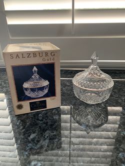 Vintage Salzburg Gold Cristal De Flandre Covered Candy Dish In Mint condition