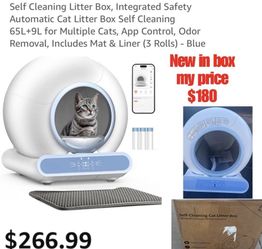 New in box Self Cleaning Litter Box, Integrated Safety Automatic Cat Litter Box Self Cleaning 65L+9L for Multiple Cats, App Control, Odor Removal, Inc