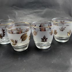 Set of 6 Vintage Libby Golden Foliage Gold Leaf  Old Fashioned Low Ball Cocktail Glasses 