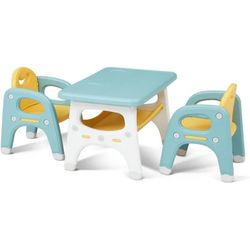Kids Table and 2 Chair Set with Storage Suitable for Boys Girls Learning Drawing Reading Playing Green