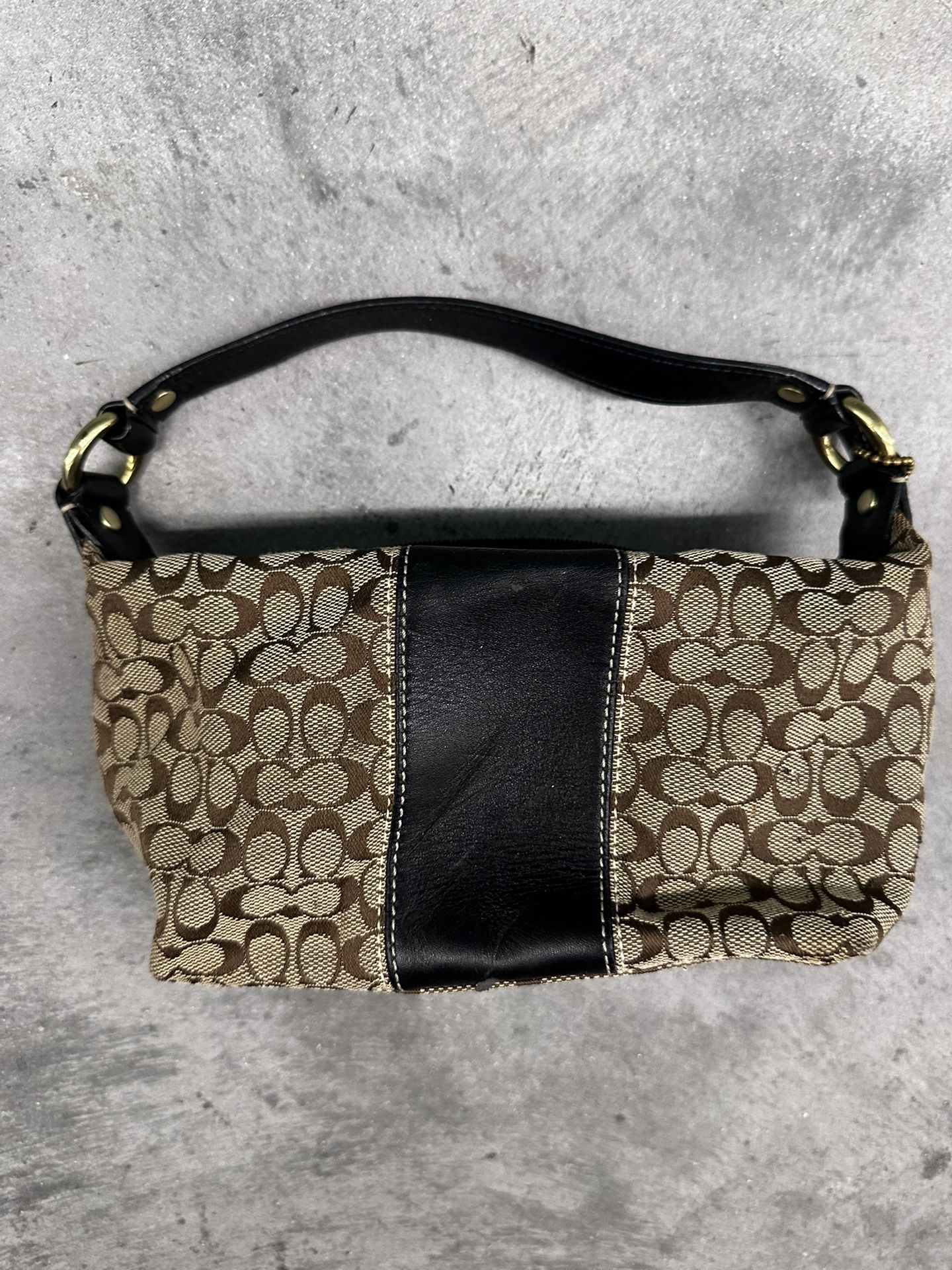Coach Small Black Leather & Canvas Monogrammed Mini Bag