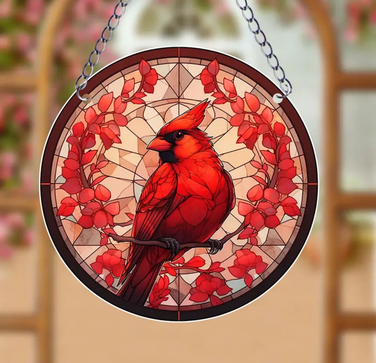 Red Cardinal Acrylic Suncatcher: Stained glass