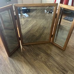 Vintage Tri Fold Oak Mirror