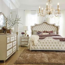 4 Piece Bedroom Set Include Queen Bed, Dresser, Mirror, 1 Nightstand…Optional Chest and sizes can be added