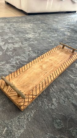 Wooden Decorative Tray with Gold Handles