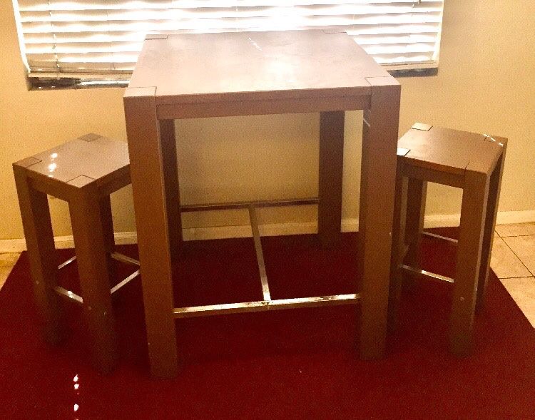 Wood Kitchen Table + 2 Stools (Bar Height)