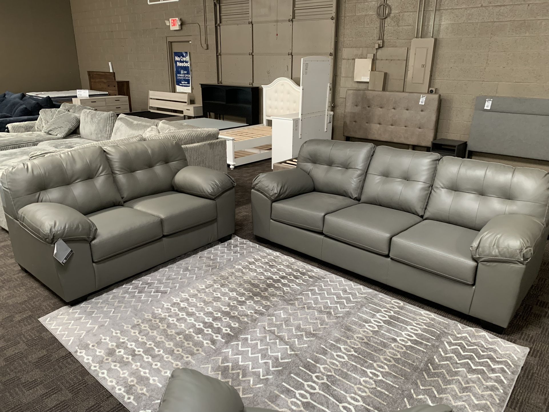 Grey Leather Sofa And Love Seat