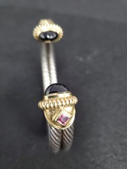 David Yurman Cable Bracelet - Sterling Silver 14k Gold Black Onyx