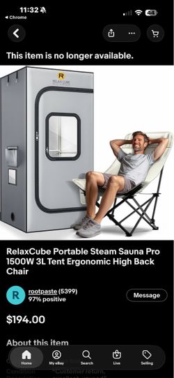 RelaxCube Portable Steam Sauna Tent with Chair