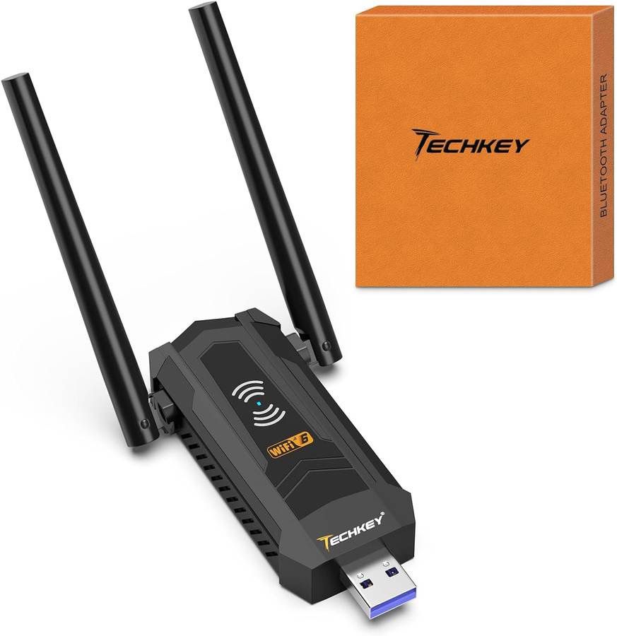 new USB Adapter AC5400 for pc, Techkey Dual 5Dbi High Gain Antennas WiFi Wireless Dongle Network Adapter with Tri-Band 6GHz/ 5GHz/ 2.4GHz for Desktop 