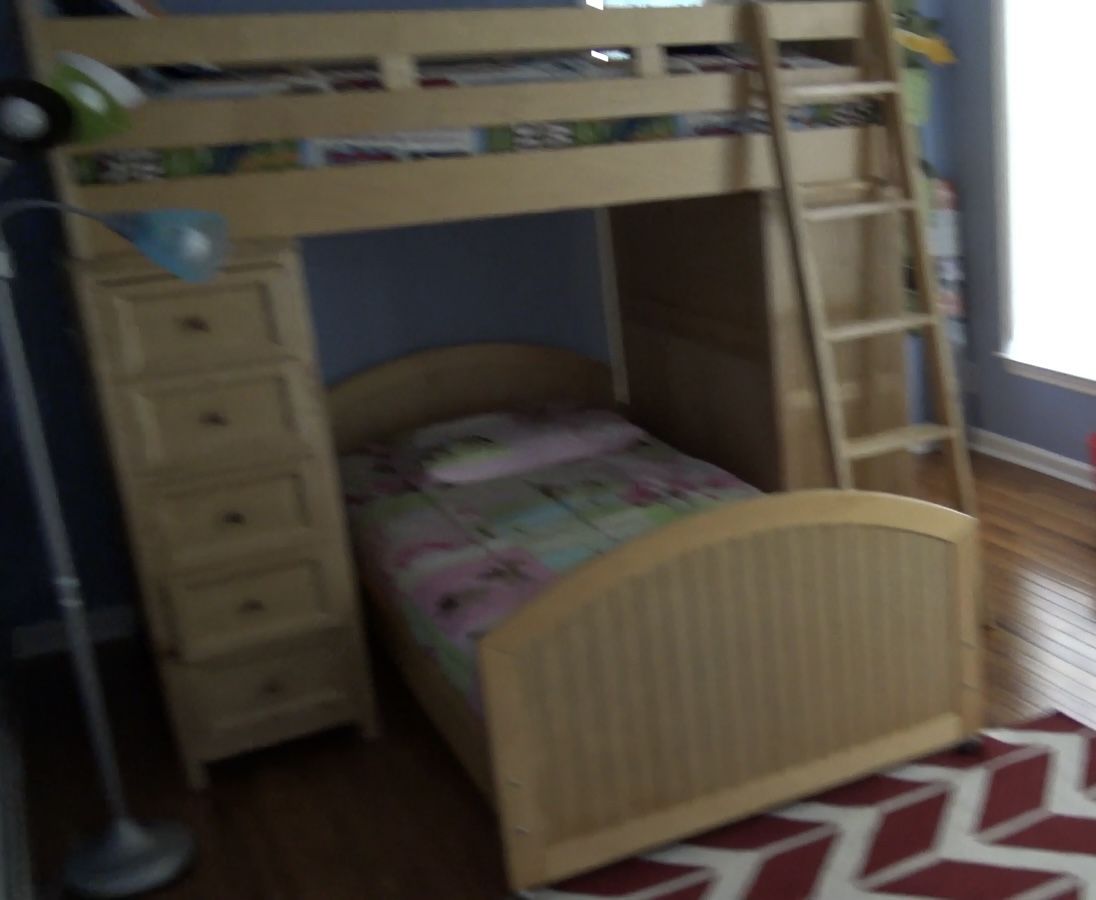 Loft Bed with attached Desk Bookcase Drawers And Additional Twin Bed