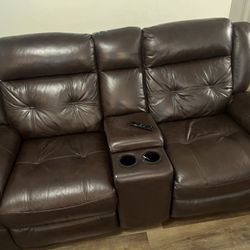 Power Recliner Leather Couch