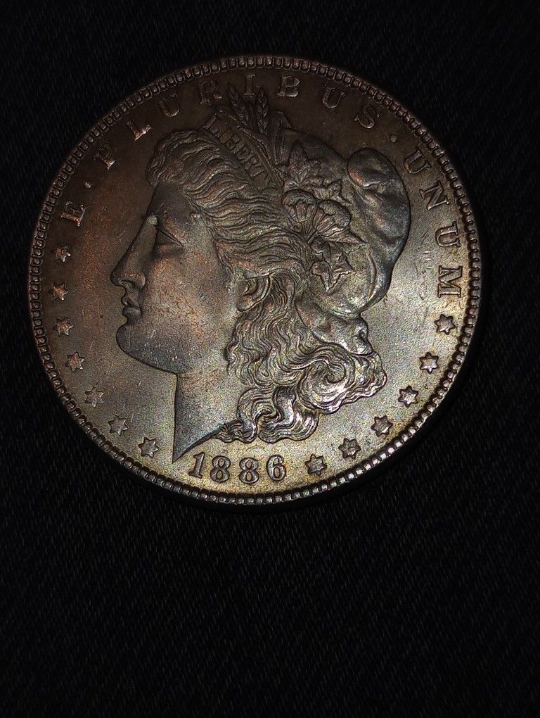 1886 Very Fine Morgan Silver Dollar Color Tinted Coin