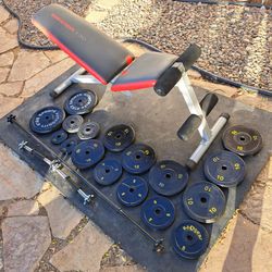 Junior/Young Adult Weight Set 160lbs + 2x Dumbbells + 1x 5ft Bar + Weider Bench Excellent Condition!