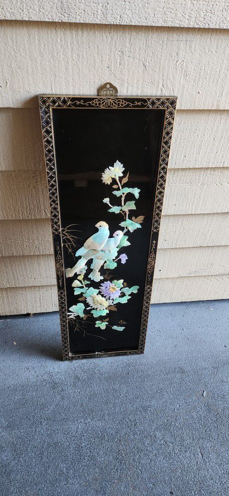 Vintage Mother Of Pearl Birds Chinese Wall Panel Wall Art