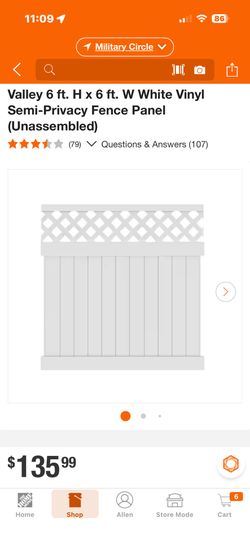 6’x6’ PVC Fence Panels