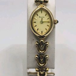 14k Soild Gold Bulova Marquise Yellow Gold Case Bracelet Watch 15 Grams 