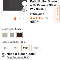 Siesta Dark Brown Motorized Outdoor Patio Roller Shade with Valance 96 in W × 96 in. L