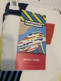 POPTIMISM!BIG MULTICOLORS BEACH TOWEL 100% COTTON 32 IN X 62 IN, NWT