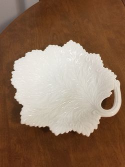 Large milk glass flower tray