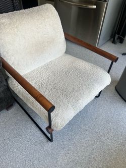 Modern Sherpa Accent Chair – Wood Arms & Black Metal Frame