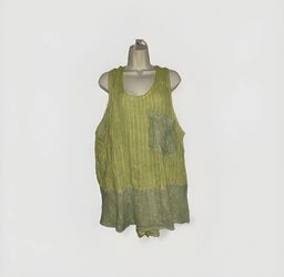 Xl Set Short Tank top Chartreuse Striped Sheer Cotton Breathable Free People