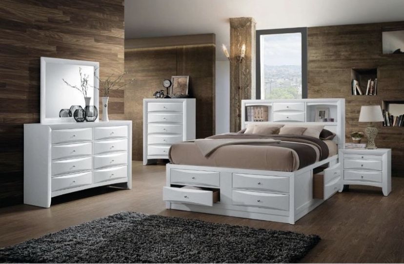 Brand New 4PC White Bookcase Storage Bedroom Set