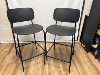 Set of 2 Black Bar Stools with Backrest