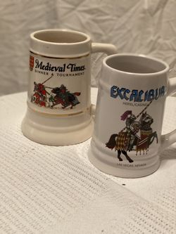 Beer Stein Set Of 2 Medieval Times Mug Tankard 6" Tall Ceramic