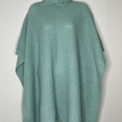 Women’s Poncho  Cape  Knitted Cowl Neck Light Turquoise 