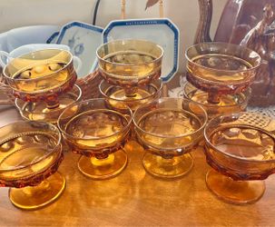 10 Indiana Glass Amber King’s Crown Thumbprint Dessert/Champaign  Glasses