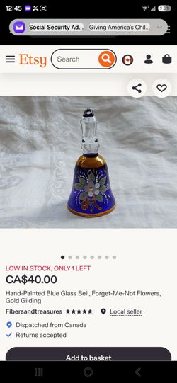 Hand-Painted cobolt Blue Glass Bell,