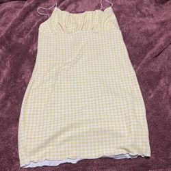 Yellow Plaid White Summer Dress 