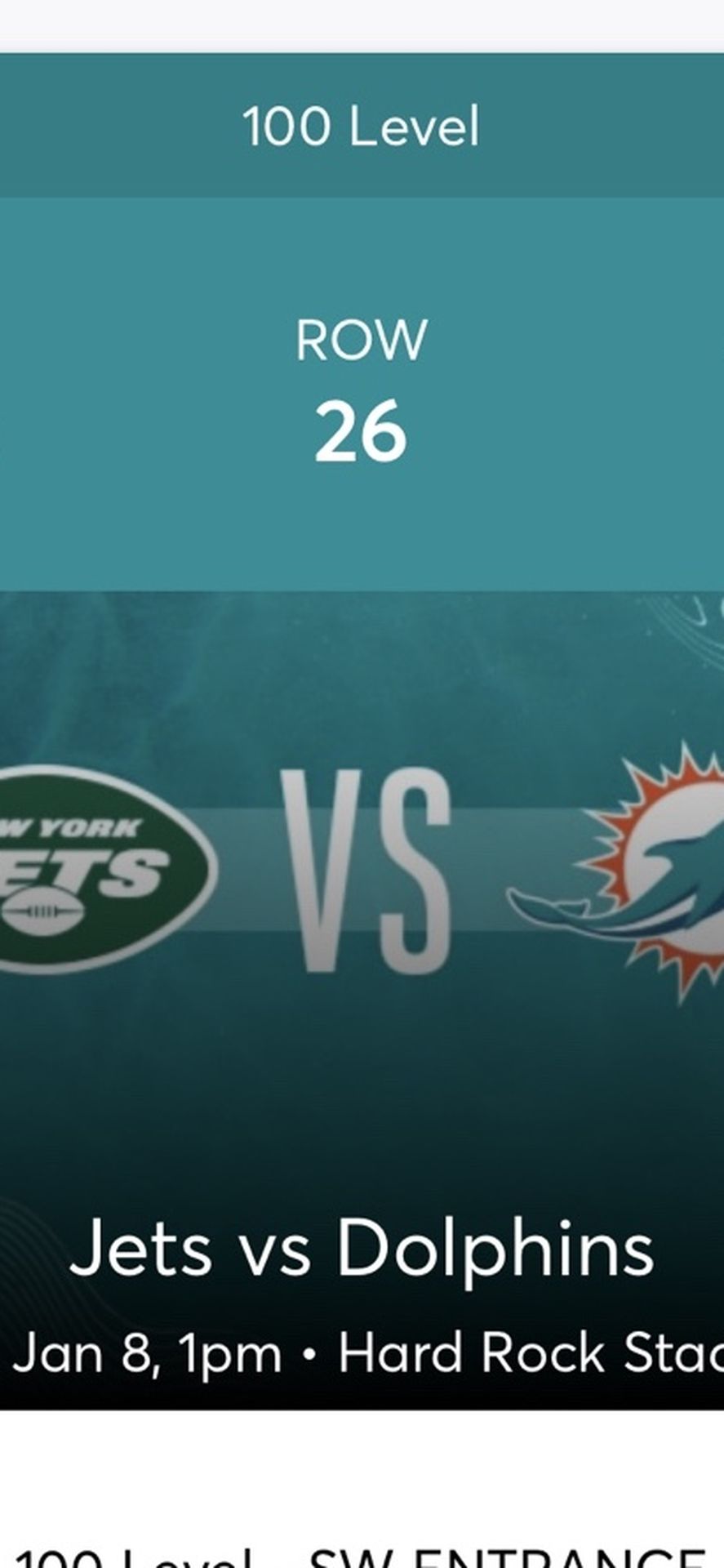 2 Tickets Jets/Miami Lower Level