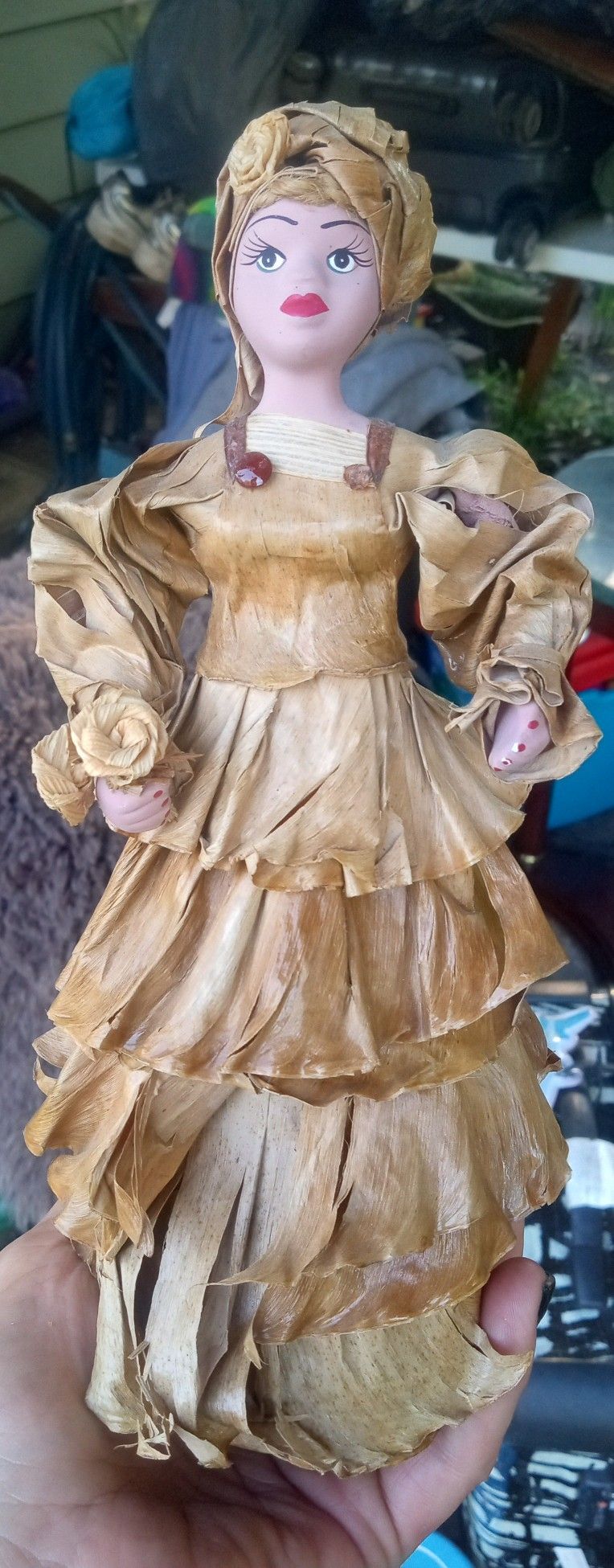 Vintage Folk Art Handcrafted Corn Husk Lady