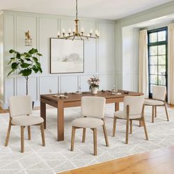 Set of 4 Wooden Dining Chairs, Comfortable Wide Back Kitchen Side Chairs, Strong Thick Legs, Linen