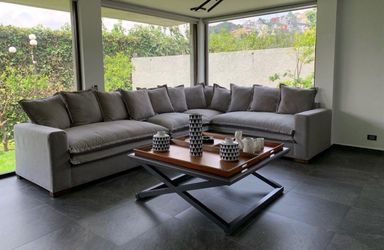 Large Gray L-Shaped Sectional Sofa