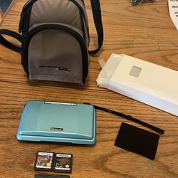 Nintendo DS Game System Reconditioned New Teal Green Casing, 3 Games, & Backpack