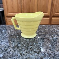 Vintage  Pastel Glass Creamer Yellow .  Size approximately 3 1/2 inches tall.  Preowned Excellent condition no cracks or chips.  Has been on display i