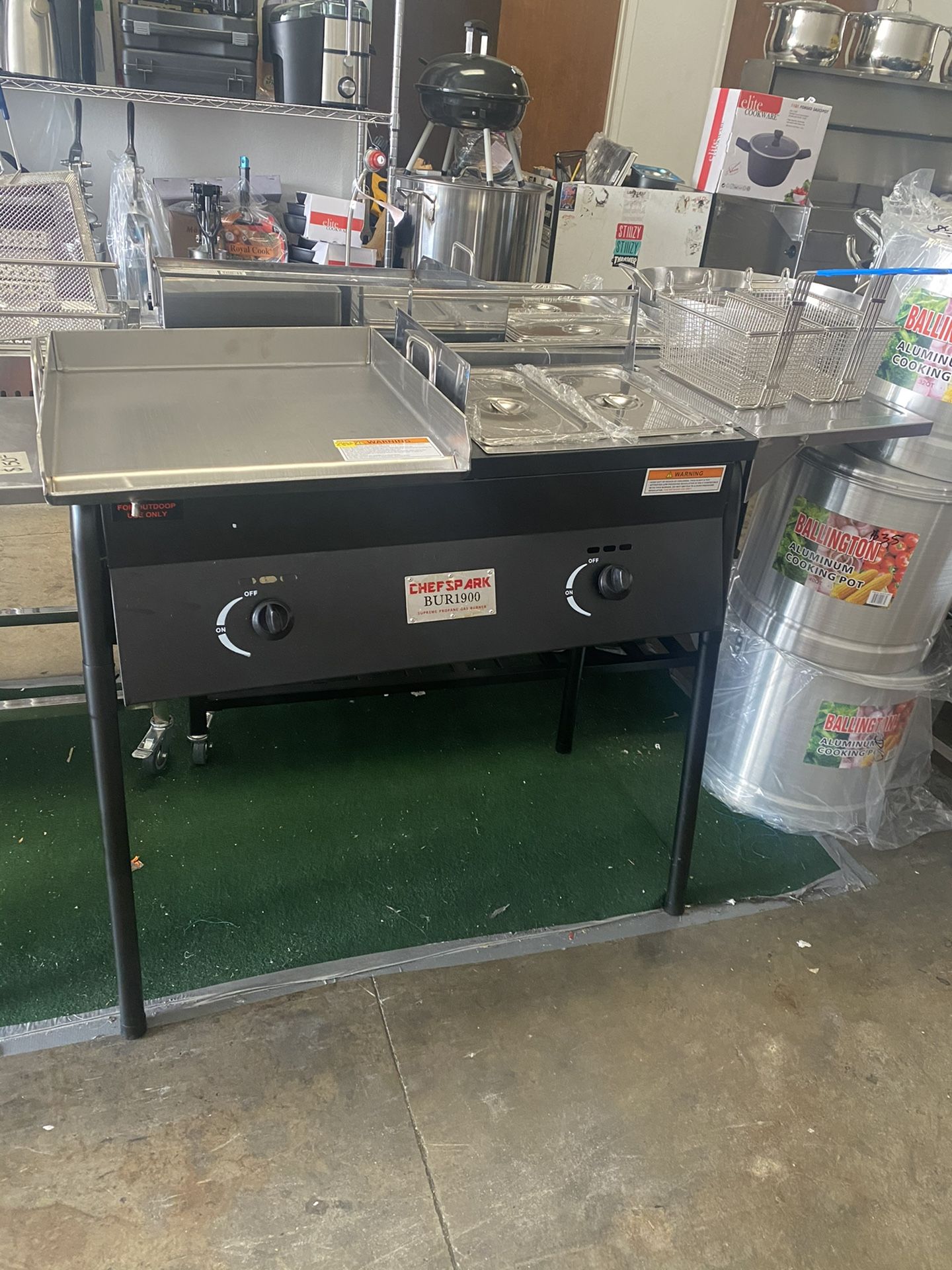 Taco Cart w/ Griddle 18x16 Stainless Steel Double Deep Fryer 2 Deep Trays 3 in 1 Portable Detachable legs to use as a counter top ideal for Restaurant