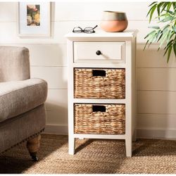 SAFAVIEH NEW Everly Drawer Distressed White Side Table - 15" x 11.8" x 27.6"  Pick up near Irvine Spectrum   BRAND NEW — open box — unused   