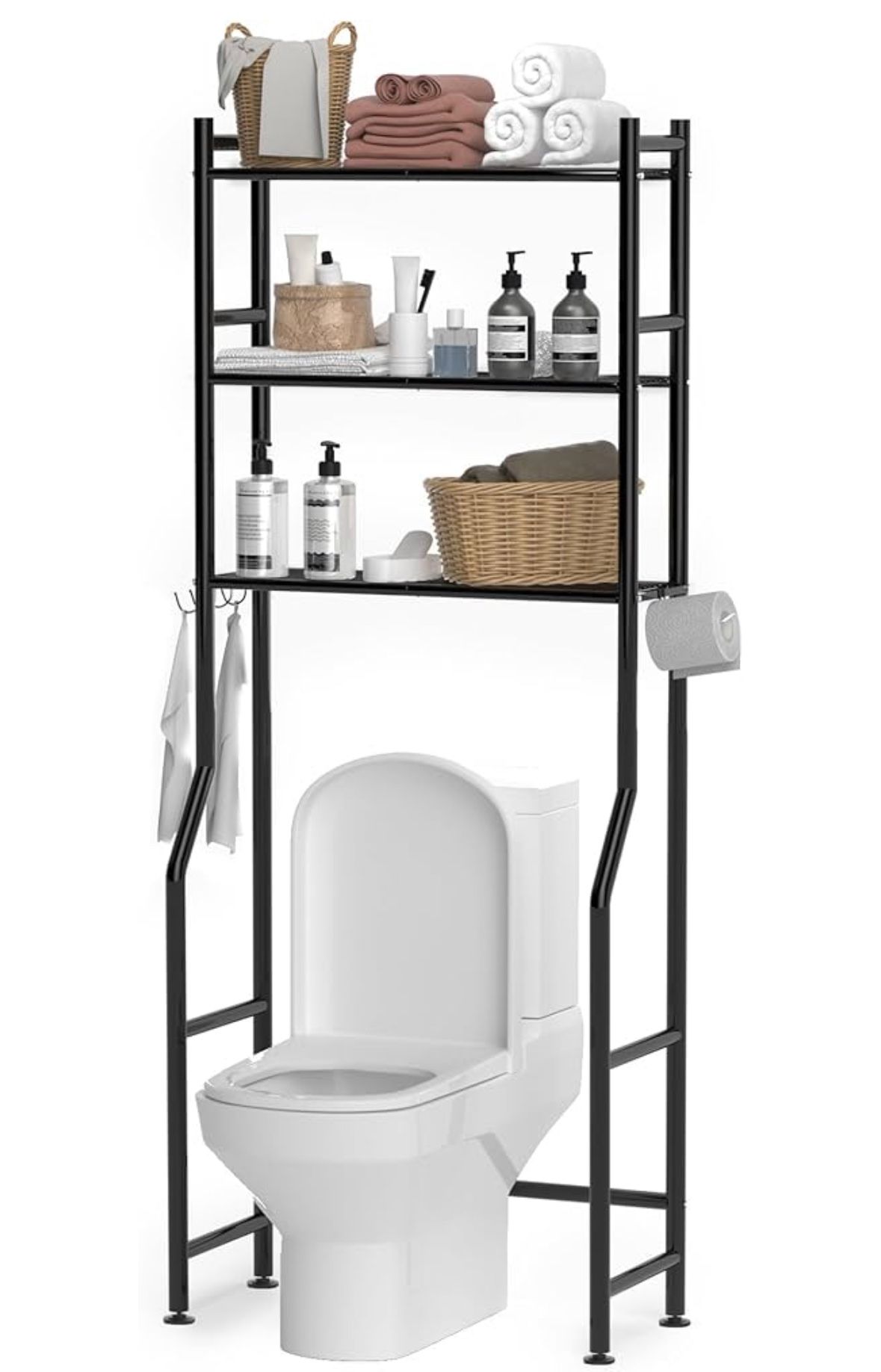 3-Tier Over The Toilet Storage, Space Saver Metal Bathroom Shelves, Freestanding Above Over Toilet Storage New
