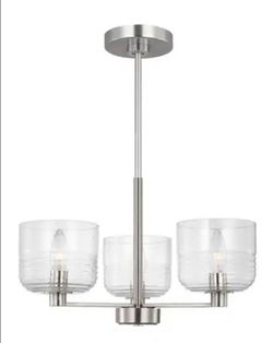 Lochdale 3-Light Brushed Nickel Modern Chandelier with Clear Ribbed Glass - 17.88" Wide