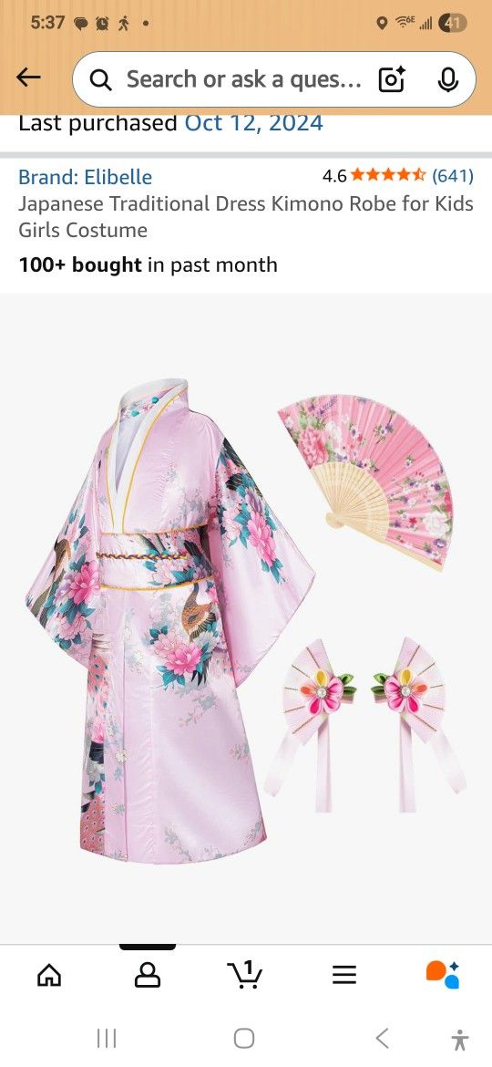 Traditional Japanese Kimono With Fan & Hair Ties