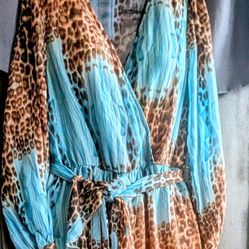 Kacey Long Sleeve Jumpsuit - Aqua/Combo