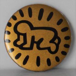 Ultra Rare Keith Haring  Original Dated 1988 Radiant Baby on Gold Sparkle 1.5" Pinback Pin