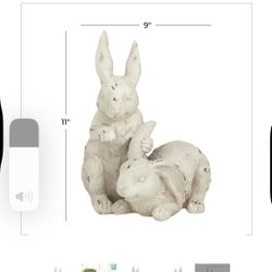 WHITE RESIN RABBIT INDOOR OUTDOOR DECORATIVE GARDEN SCULPTURE, 8" X 9"x11